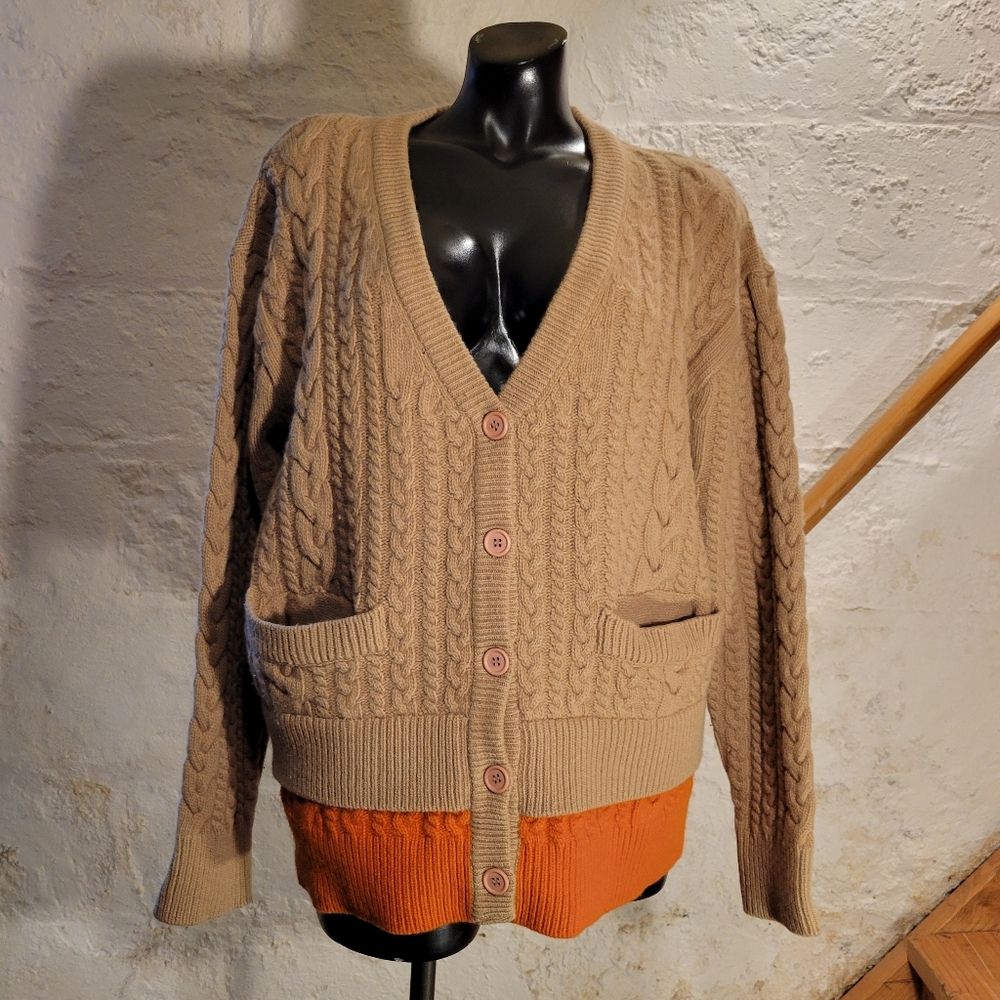 Rocket X Lunch Double Hemline Cable Knit Oversized Cardigan Women's S